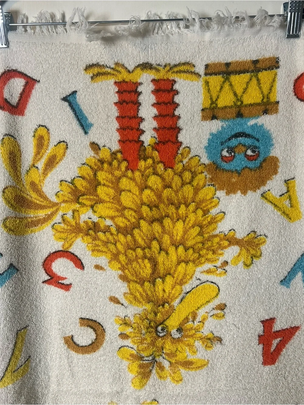 VTG 80s Cannon Sesame Street Big Bird Aristotle Numbers Letters Towel RARE Sz OS